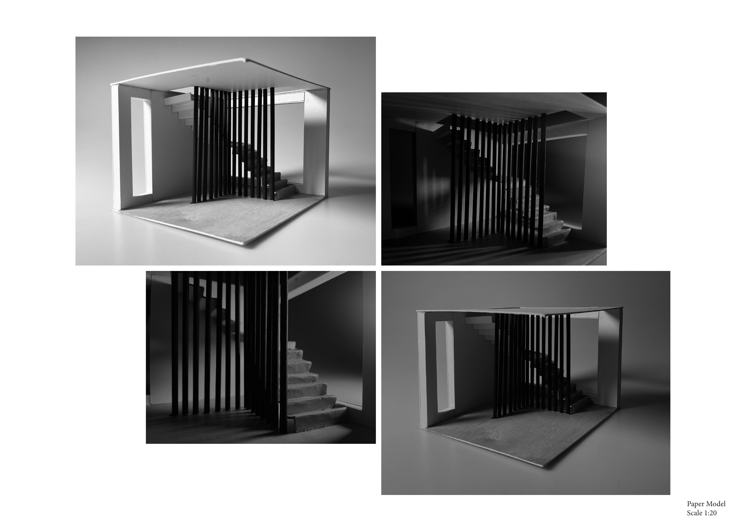 Sheet of working model photographs for the Hackney housing
