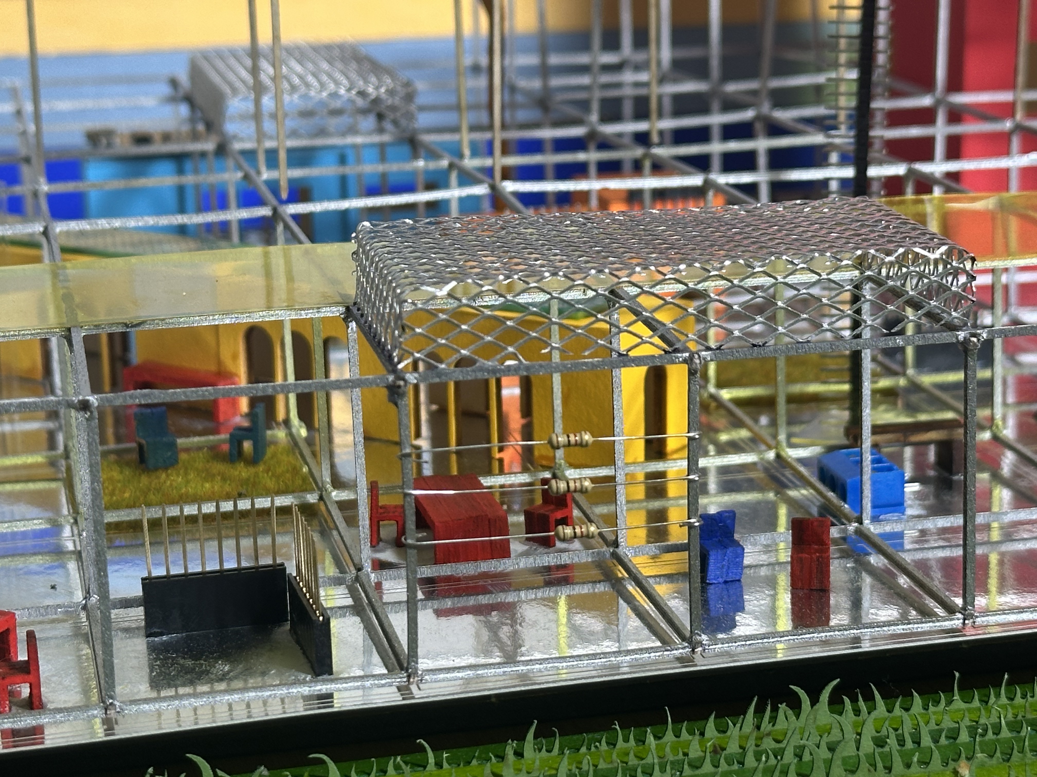 View of the Metropolitan Circuit model showing the scaffold grid and coloured platforms