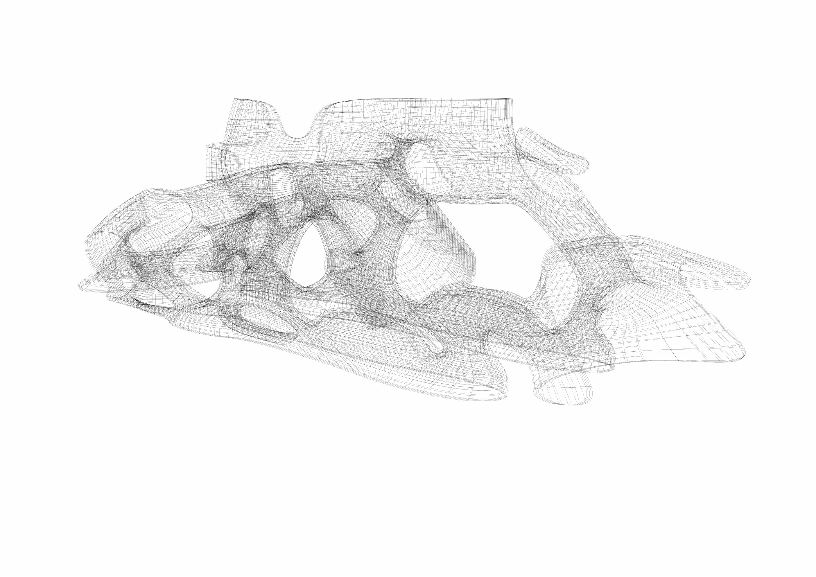 Fine line proposal drawing of an organic butterfly-like structure