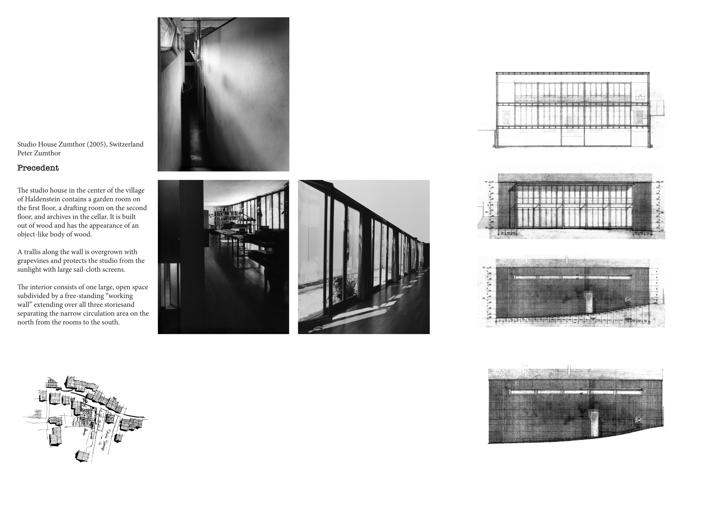 Precedents sheet collecting reference projects for the Hackney housing